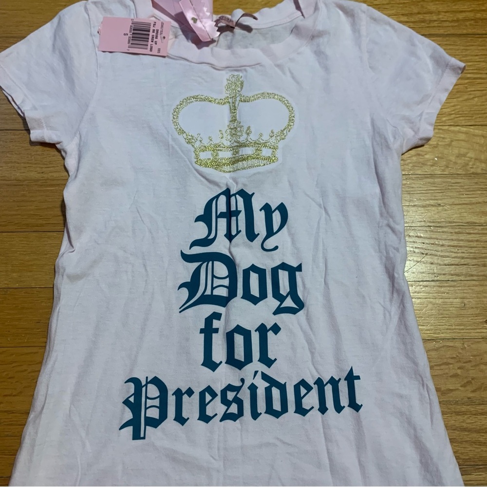 Juicy Couture Pam Gela My Dog For President T-Shirt Pink Women's Small NWT - Picture 2 of 6